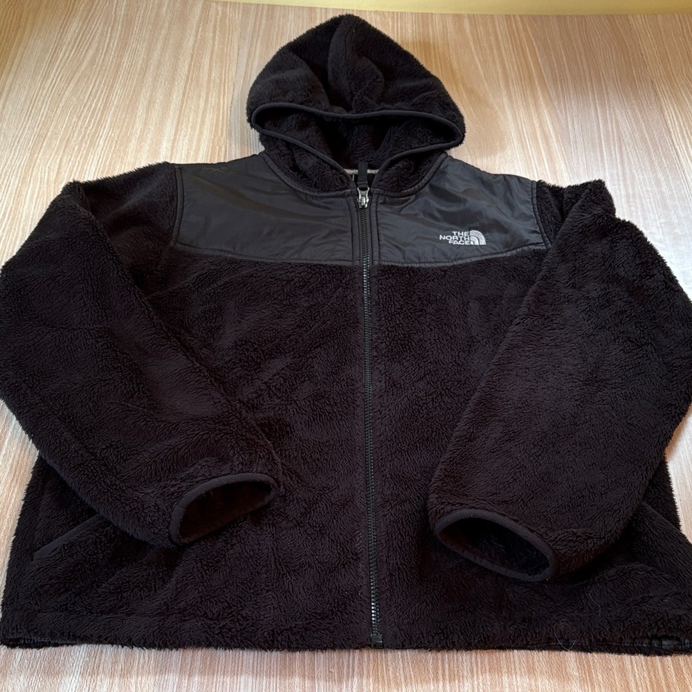 The North Face plush zip front jacket black